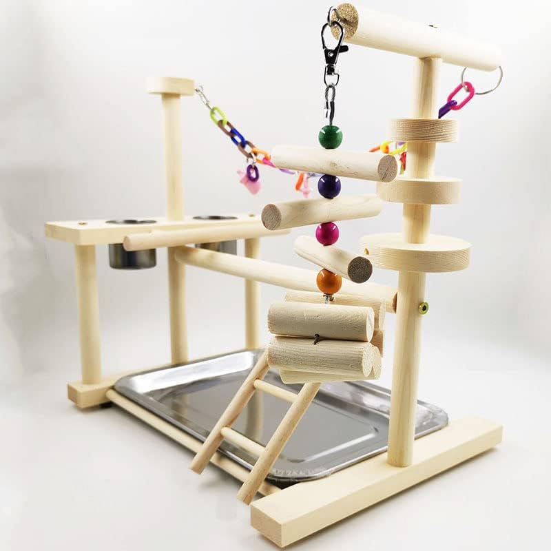 Bird Playstand Colorful Interactive Wooden Playground with Feeder Cup for Cockatiel Budgie, Safe and Durable, Odorless, Multifunctional, (1 X Bird Playstand) - Image 2