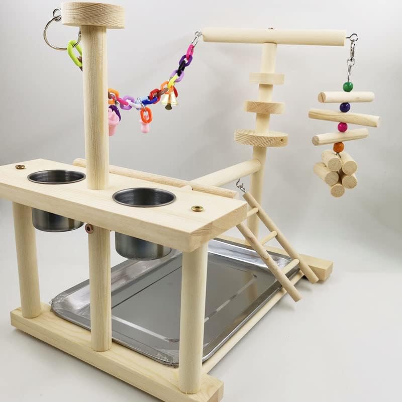 Bird Playstand Colorful Interactive Wooden Playground with Feeder Cup for Cockatiel Budgie, Safe and Durable, Odorless, Multifunctional, (1 X Bird Playstand) - Image 3