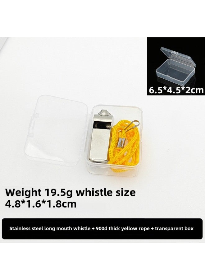 Generic School Stainless Steel Whistle PE Teacher Special Super Loud Treble Whistle Coach Children's Toy Whistle To Survive-Color:1 Stainless Steel Long Mouth Whistle + Yellow Rope Transparent Box - Image 1