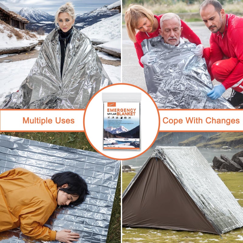 CPOMIENI 6 Pack - Large 82â€ x 62â€ Survival Emergency Mylar Thermal Blankets, Thermal Survival Blanket Perfect for Camping, Hiking, Body Insulation, Outdoors, Car Survival Kit, Bug Out Bag - Image 4