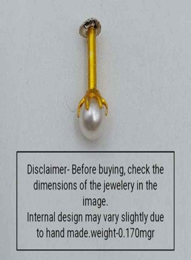 RENU CREATION Zevarhouse Pearl Gold-Plated Plated Brass Nose Stud Gold - Image 4