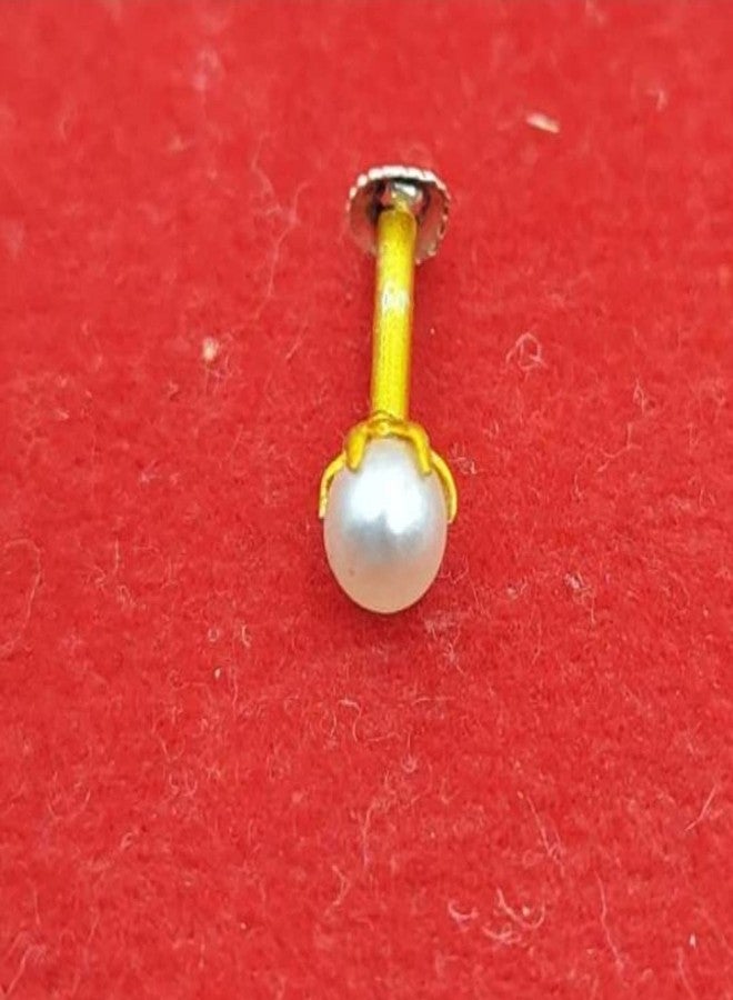 RENU CREATION Zevarhouse Pearl Gold-Plated Plated Brass Nose Stud Gold - Image 3