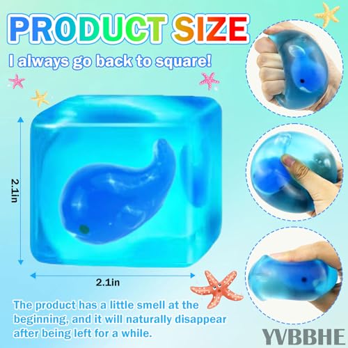 YVBBHE Blue Squeeze Cube with Luminous Whale InsideSquishy Stress Fidget Gummy Toys Glow in The Dark Animal Maltose Sensory Toys for Kids Autism Stress Balls for Anxiety Stress Relief - Image 5