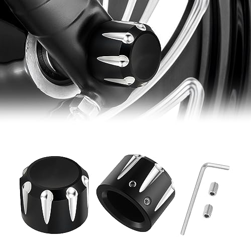 PBYMT Black Front Axle Nut Cover Cap CNC Aluminum Compatible for Harley Davidson Touring Road King Street Glide Electra Glide Softail Sportster Iron 883 Fat Boy 20022024