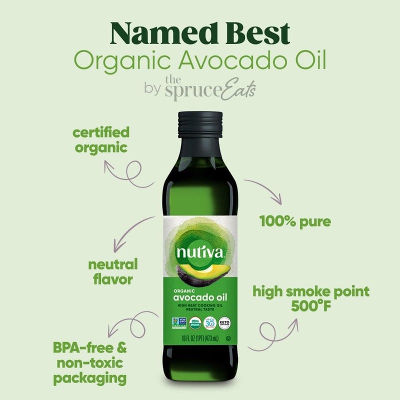 Nutiva زيت الأفوكادو العضوي من نوتيفا، مُكرر بالبخار، 100% نقي، 16 أونصة سائلة - زيت طهي عالي الحرارة بنكهة محايدة - Image 4