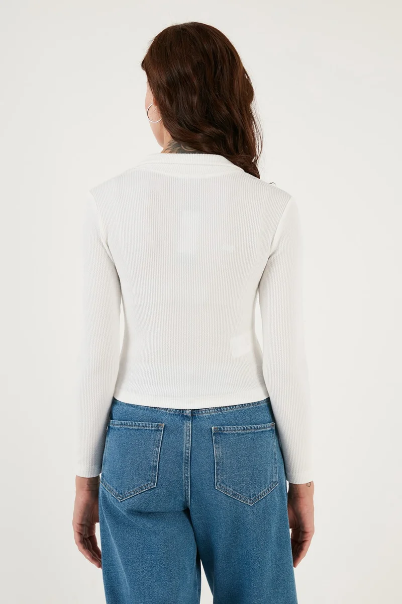 Lela Slim Cut Wrap Fabric Corded Polo Collar Blouse Women's Blouse 5865448