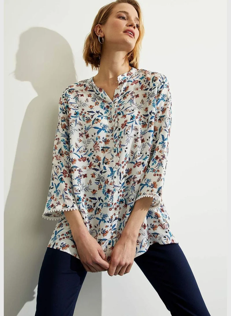 DeFacto 3/4 Sleeve Regular Fit C-Neck Floral Print Shirt