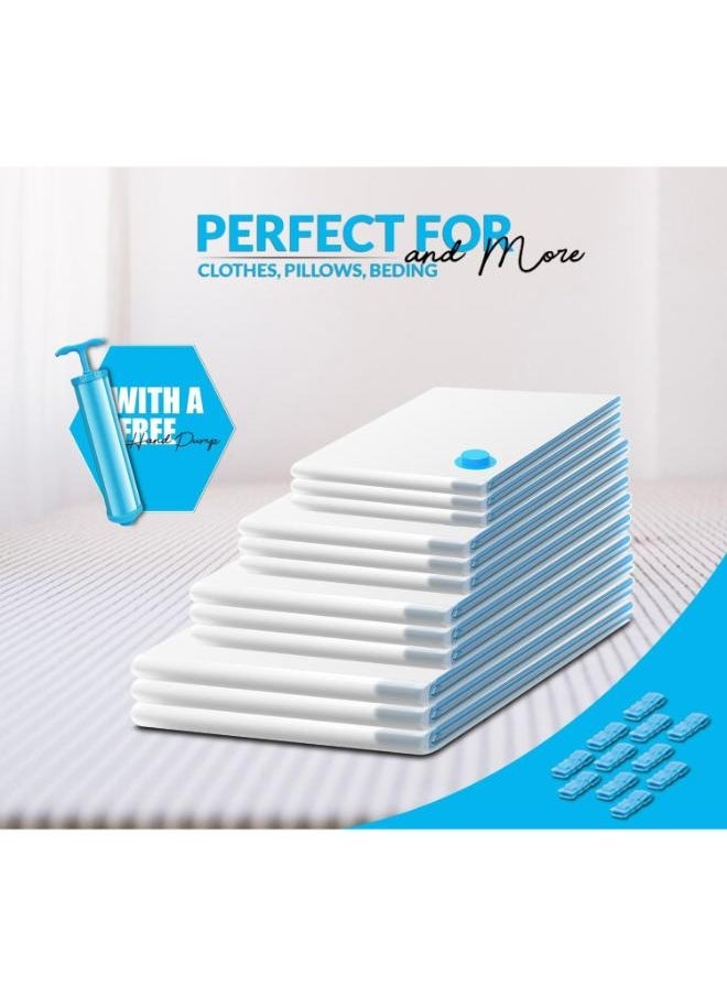 Eoptify Vacuum Storage Bags Pack of 12 (3 XL, 3 L, 3 M, 3 S) for Clothes, Compression Storage Bags with Hand Pump, Reusable Airtight Bags for Travel and Packing  - Image 3
