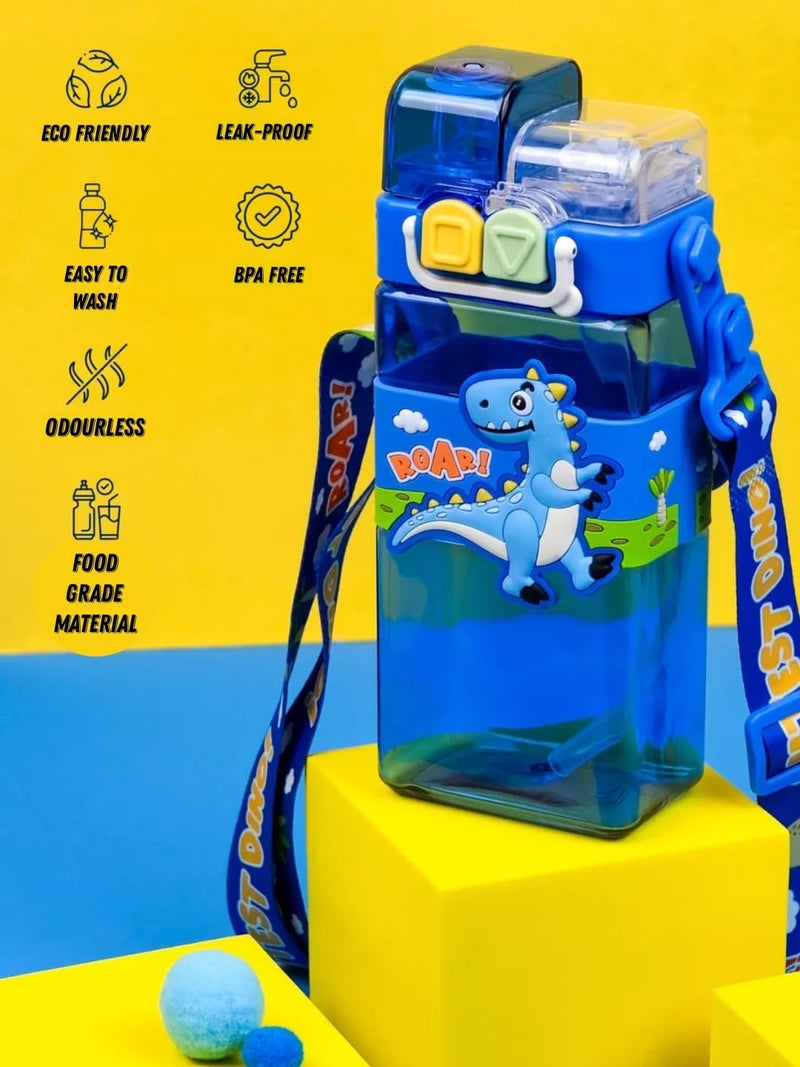 Elecart Dino Kid's Cartoon Water Bottle with Adjustable Strap – Cute Double Drinking Straw Cup | Leak-Proof, Portable Tumbler – 500ML – Perfect for School & Outdoor Fun (Dino) - Image 5
