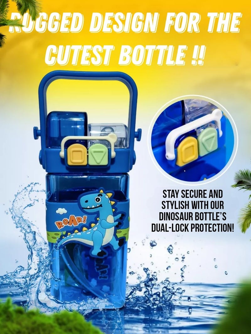 Elecart Dino Kid's Cartoon Water Bottle with Adjustable Strap – Cute Double Drinking Straw Cup | Leak-Proof, Portable Tumbler – 500ML – Perfect for School & Outdoor Fun (Dino) - Image 4