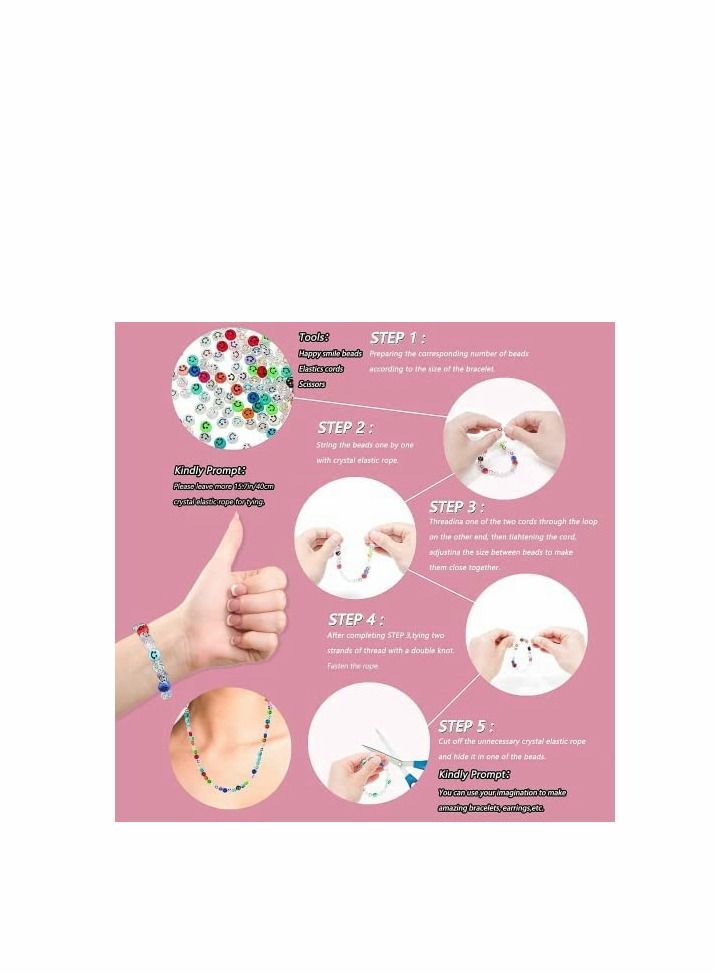 KASTWAVE Smiley Face Beads for Bracelets,  300 Pcs Happy Face Spacer Beads Acrylic Jewelry Accessories 10MM Color Beads With 2 Coils of Crystal Line for DIY Bracelet Necklace Earrings Jewelry Making - Image 4