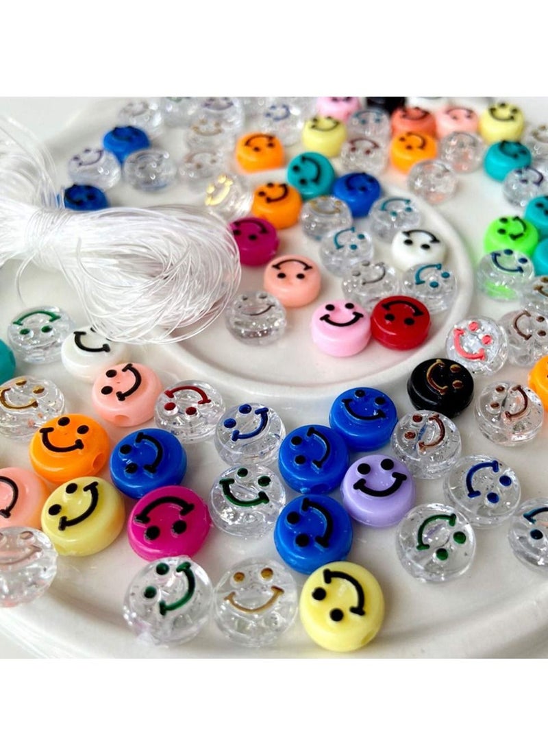 KASTWAVE Smiley Face Beads for Bracelets,  300 Pcs Happy Face Spacer Beads Acrylic Jewelry Accessories 10MM Color Beads With 2 Coils of Crystal Line for DIY Bracelet Necklace Earrings Jewelry Making - Image 2