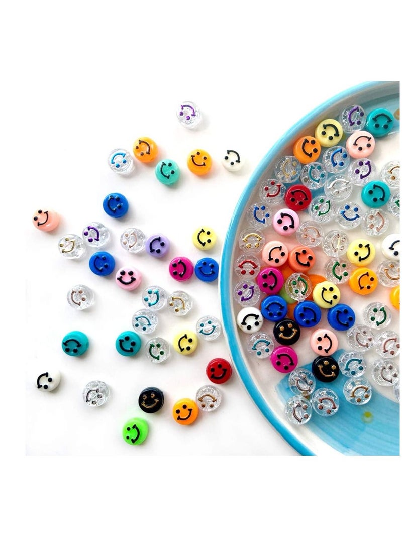 KASTWAVE Smiley Face Beads for Bracelets,  300 Pcs Happy Face Spacer Beads Acrylic Jewelry Accessories 10MM Color Beads With 2 Coils of Crystal Line for DIY Bracelet Necklace Earrings Jewelry Making - Image 1