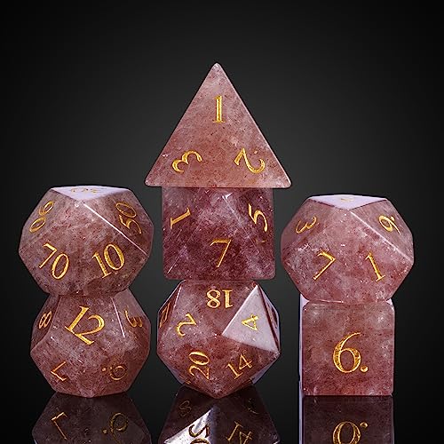 UDIXI Strawberry Quartz Gemstone Dice Set Stone DND Dice Set for Role Playing Games Strawberry Quartz - Image 5