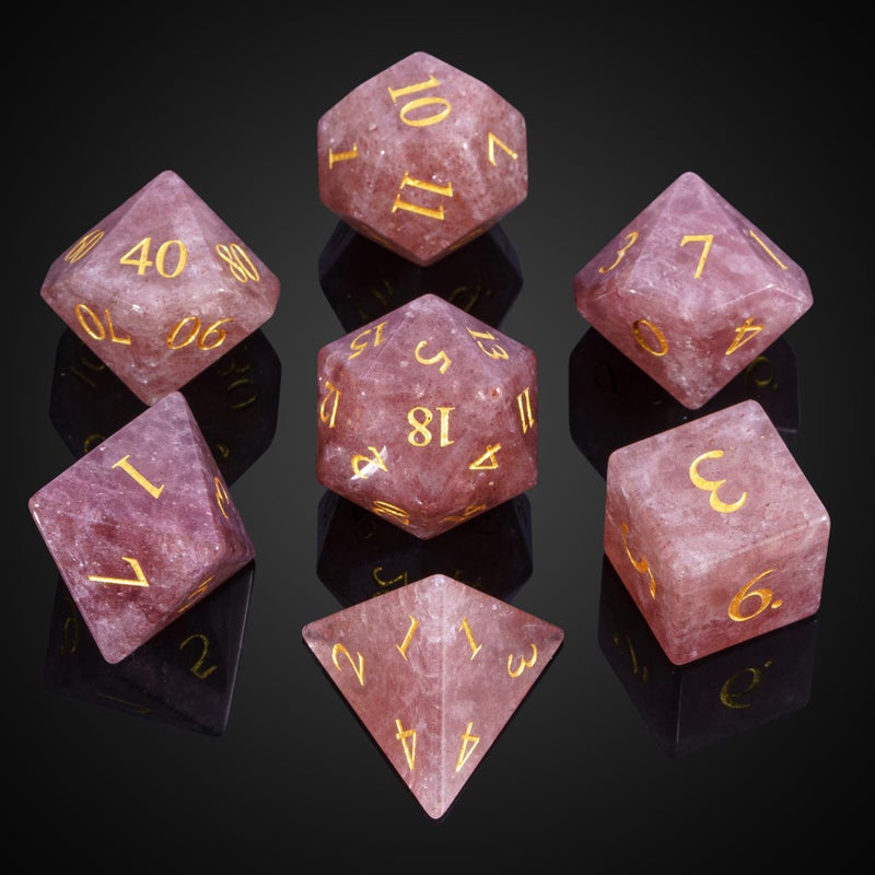 UDIXI Strawberry Quartz Gemstone Dice Set Stone DND Dice Set for Role Playing Games Strawberry Quartz - Image 3