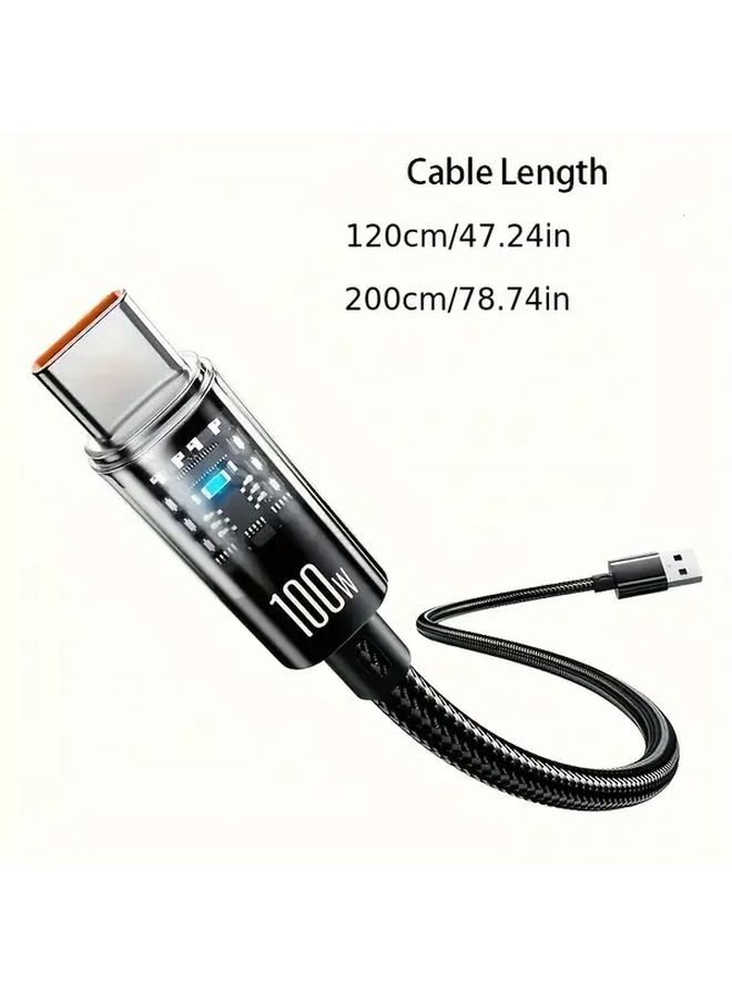 5M 100W Fast Charging USB C Cable Auto Power Off Flat Design High Speed Data Transfer - Image 2