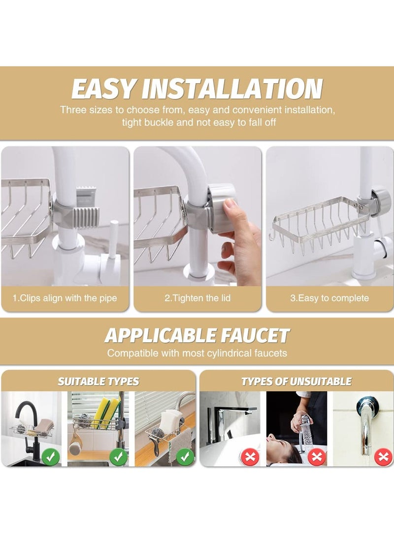 SYOSI Kitchen Faucet Sponge Holder, Stainless Steel Faucet Rack, Adjustable Sponge Holder for Kitchen & Bathroom, Kitchen Faucet Caddy Organizer for Holding Sponge/Dish Soap/Rag (Sliver) - Image 4