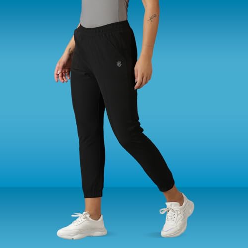 DOMIN8 Women's Elastic Waist Solid Training Black Regular Trackpant with Pockets (M), Size_30 - Image 5