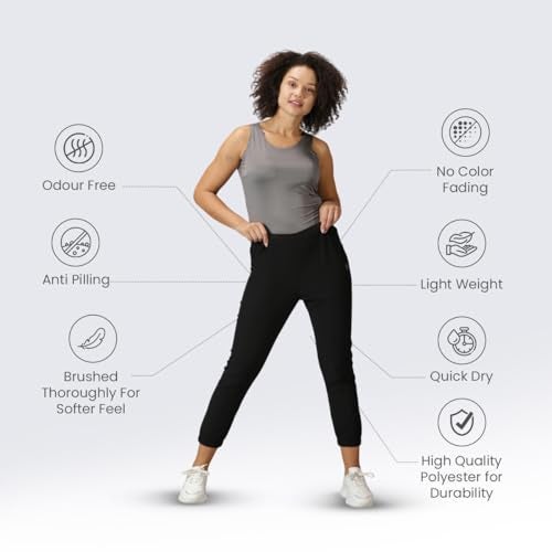 DOMIN8 Women's Elastic Waist Solid Training Black Regular Trackpant with Pockets (M), Size_30 - Image 2