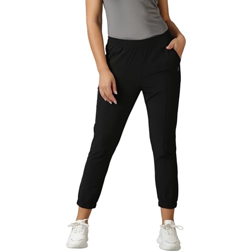 DOMIN8 Women's Elastic Waist Solid Training Black Regular Trackpant with Pockets (M), Size_30 - Image 1