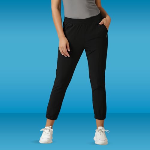 DOMIN8 Women's Elastic Waist Solid Training Black Regular Trackpant with Pockets (M), Size_30 - Image 4