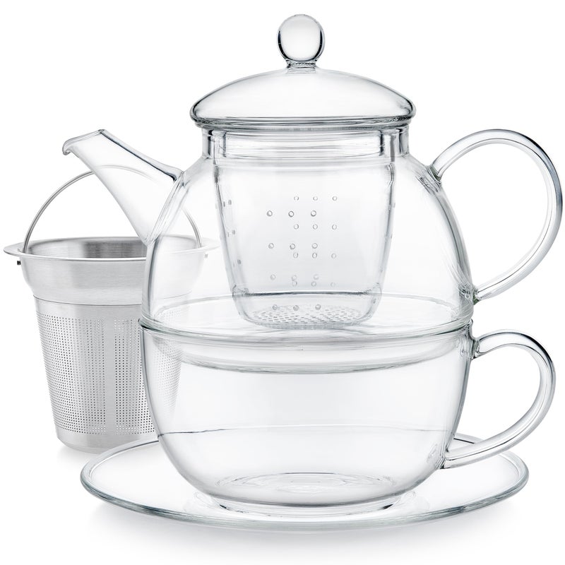 Teabloom Mindful Tea-for-One Set â€“ 5-Piece Glass Teapot, Matching Cup & Saucer, Borosilicate & Stainless Steel Infusers, Elegant Gift for Personal Tea Rituals - Image 3