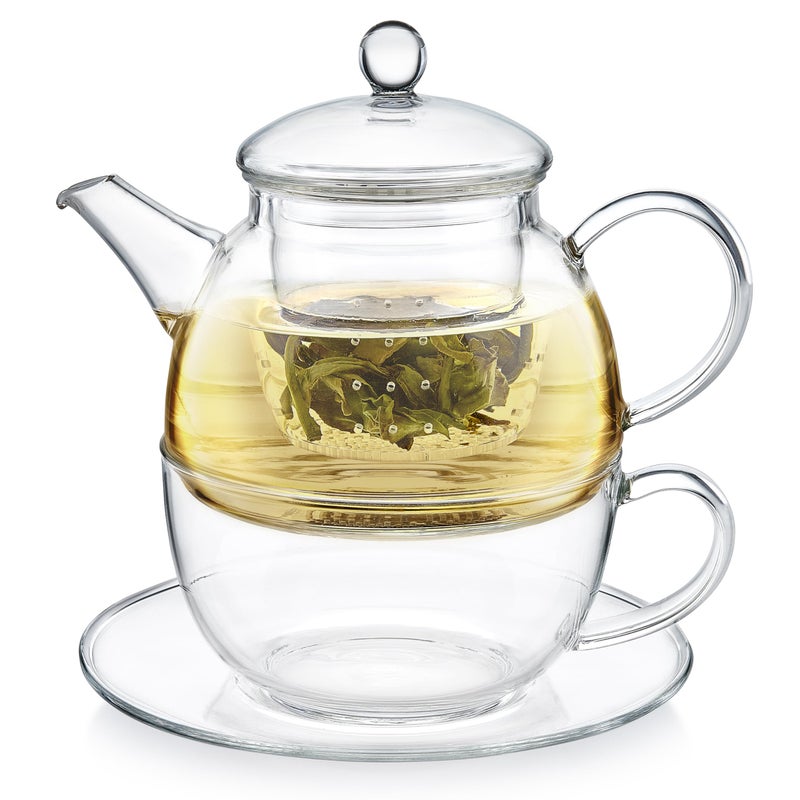 Teabloom Mindful Tea-for-One Set â€“ 5-Piece Glass Teapot, Matching Cup & Saucer, Borosilicate & Stainless Steel Infusers, Elegant Gift for Personal Tea Rituals - Image 1