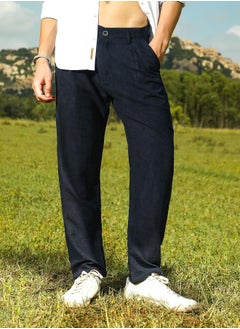 Campus Sutra Men's Prussian Blue Velvique Tailored Trousers  - Image 1