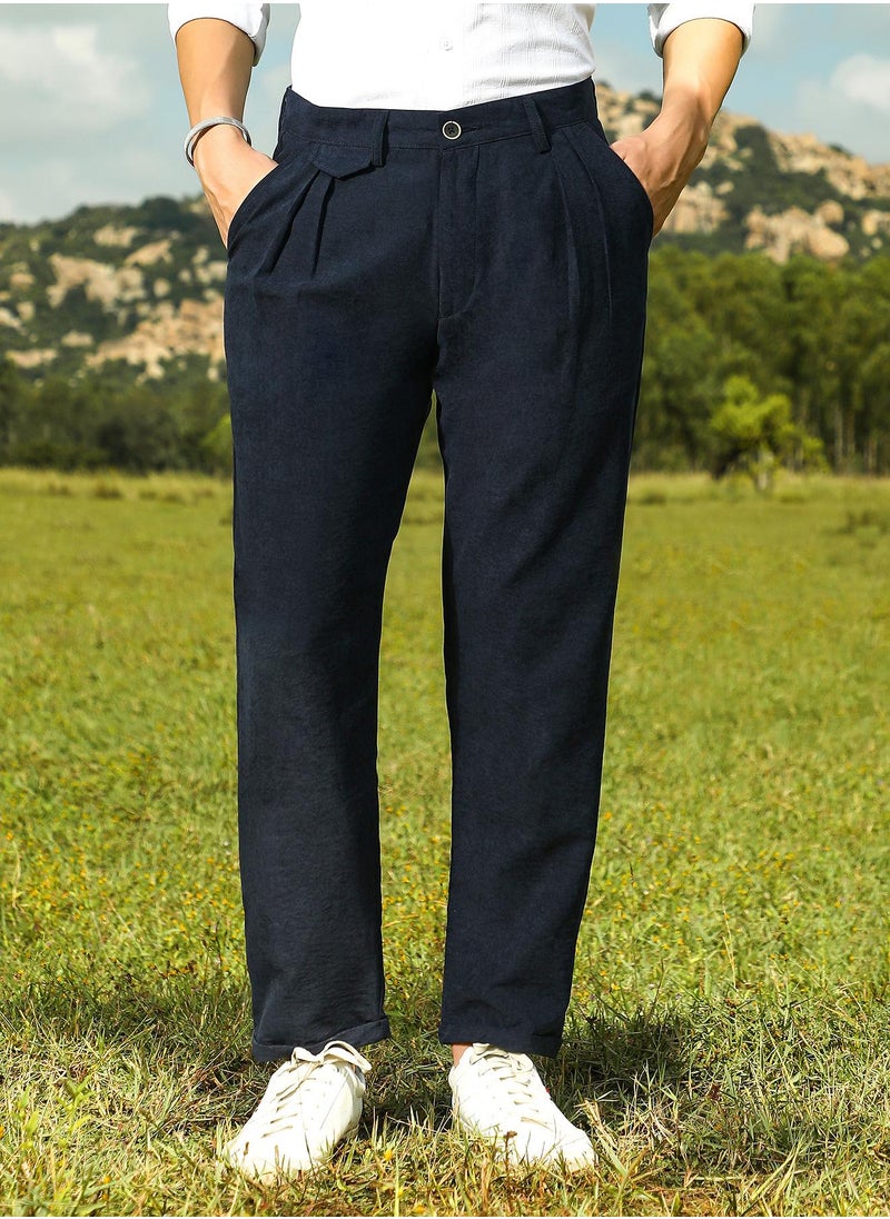 Campus Sutra Men's Prussian Blue Velvique Tailored Trousers  - Image 2