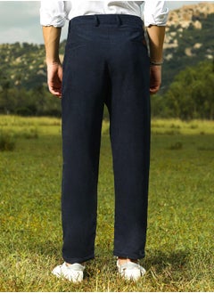 Campus Sutra Men's Prussian Blue Velvique Tailored Trousers  - Image 5