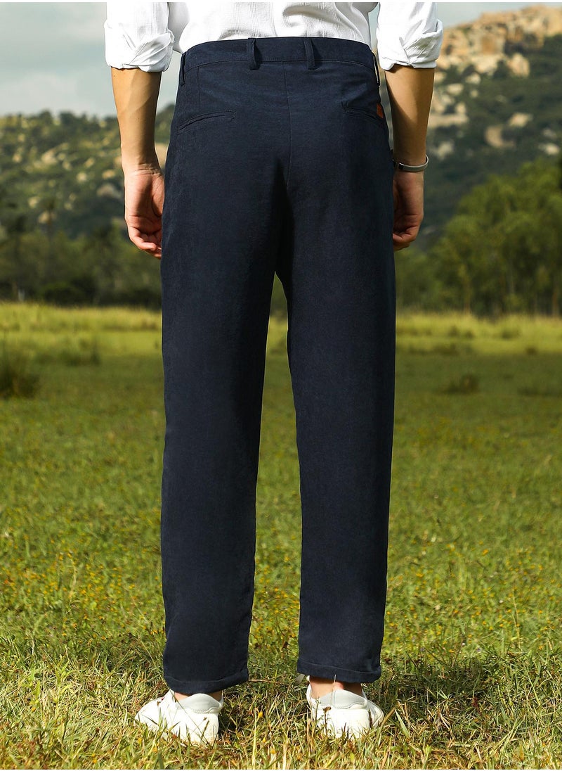 Campus Sutra Men's Prussian Blue Velvique Tailored Trousers  - Image 5