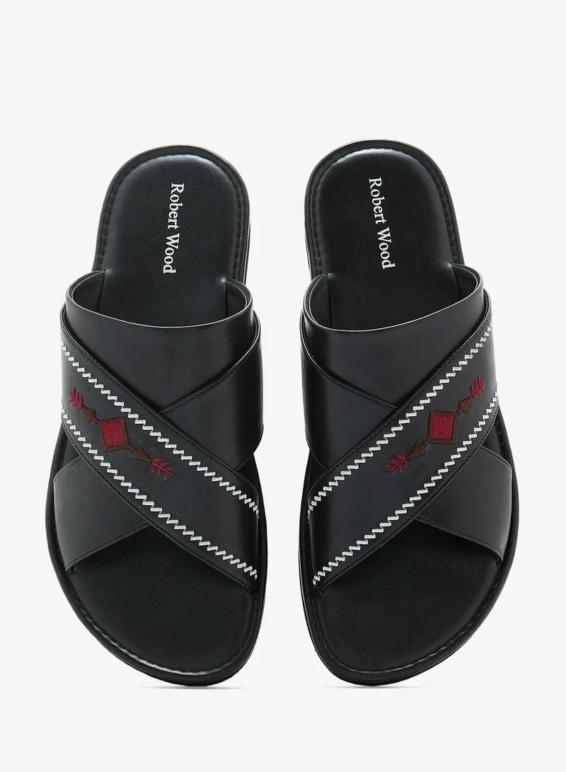 Robert Wood Black Embroidered Traditional Arabic Sandals for Men | Best Price UAE