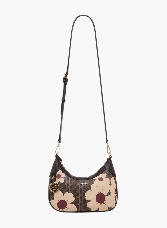 Paprika Monogram Print Shoulder Bag with Zip Closure