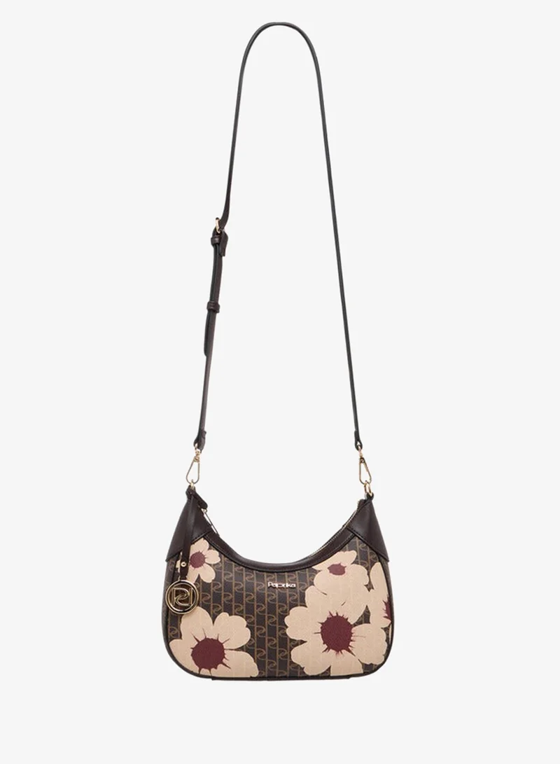 Paprika  Monogram Print Shoulder Bag with Zip Closure for Women | Best Price UAE