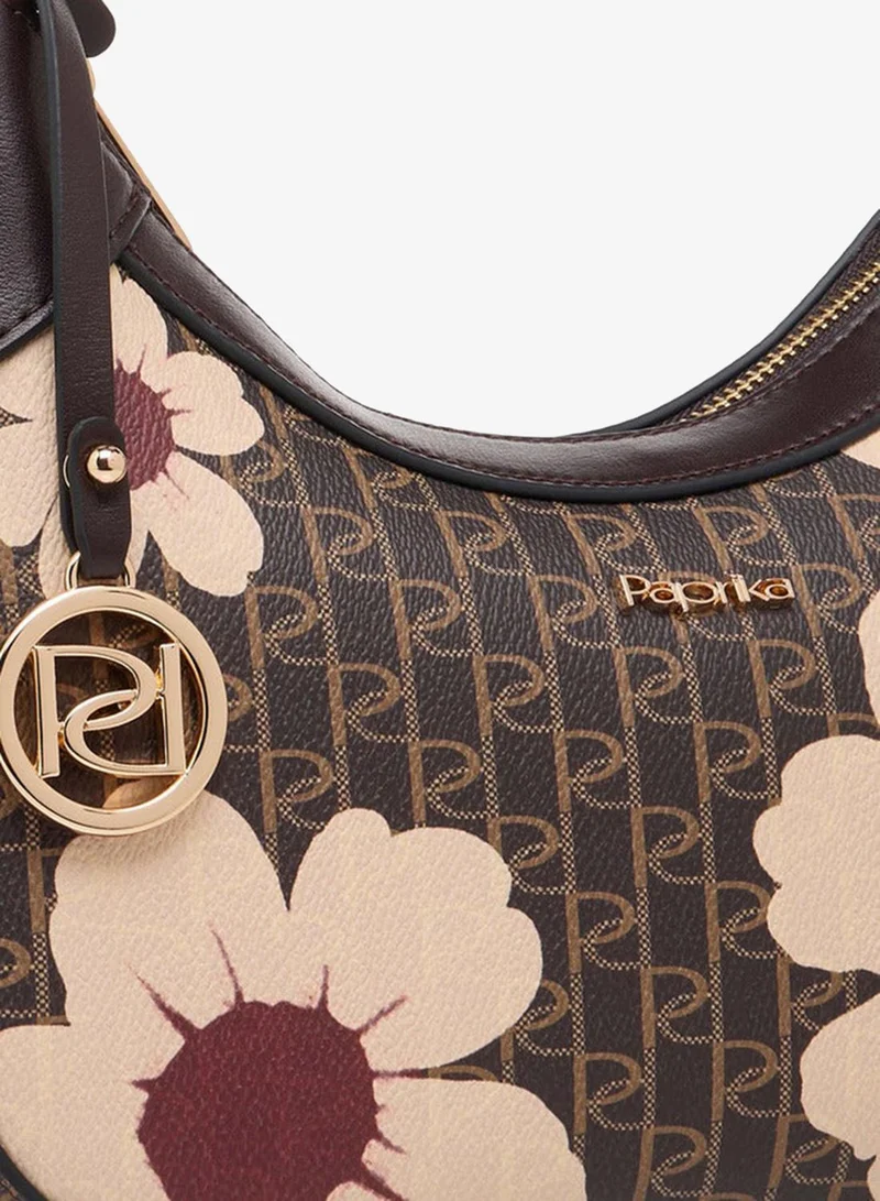 Paprika  Monogram Print Shoulder Bag with Zip Closure for Women | Best Price UAE