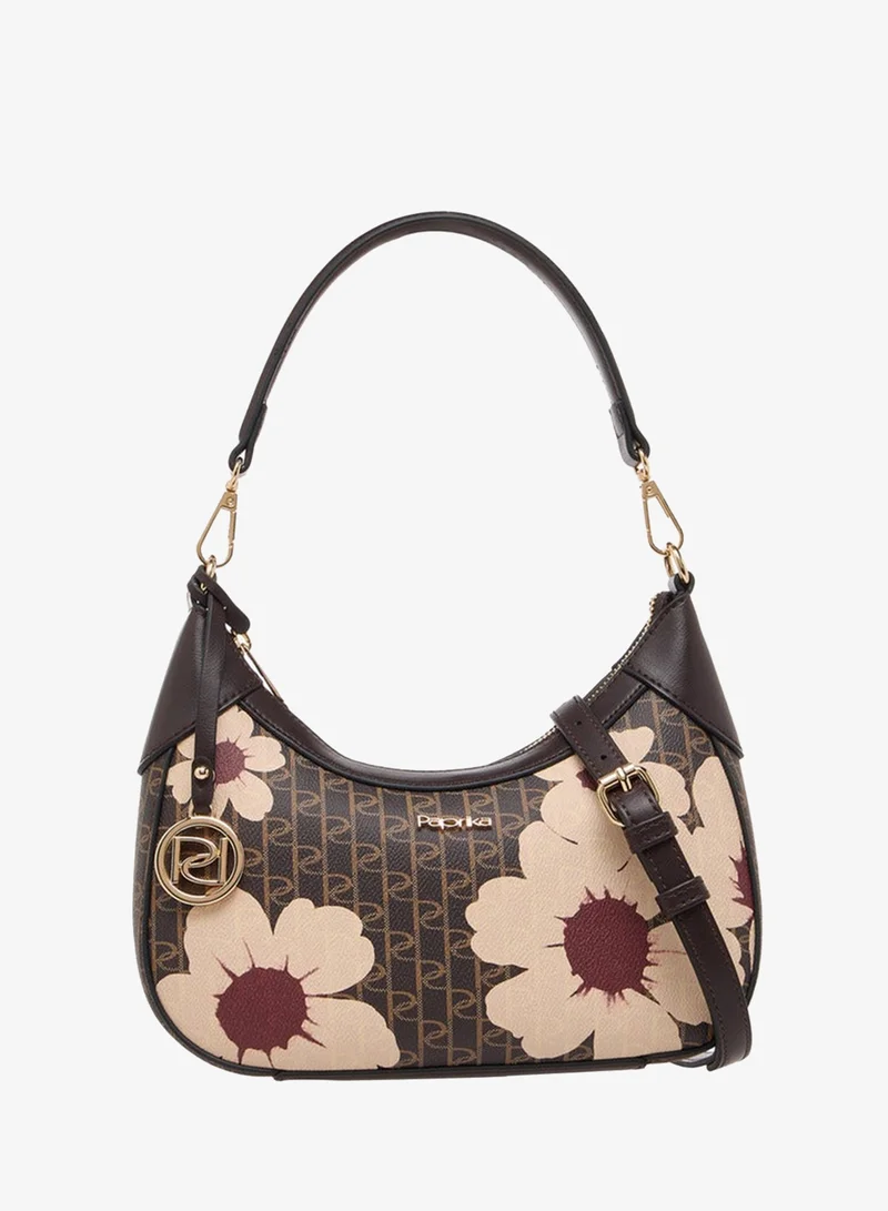 Paprika Monogram Print Shoulder Bag with Zip Closure