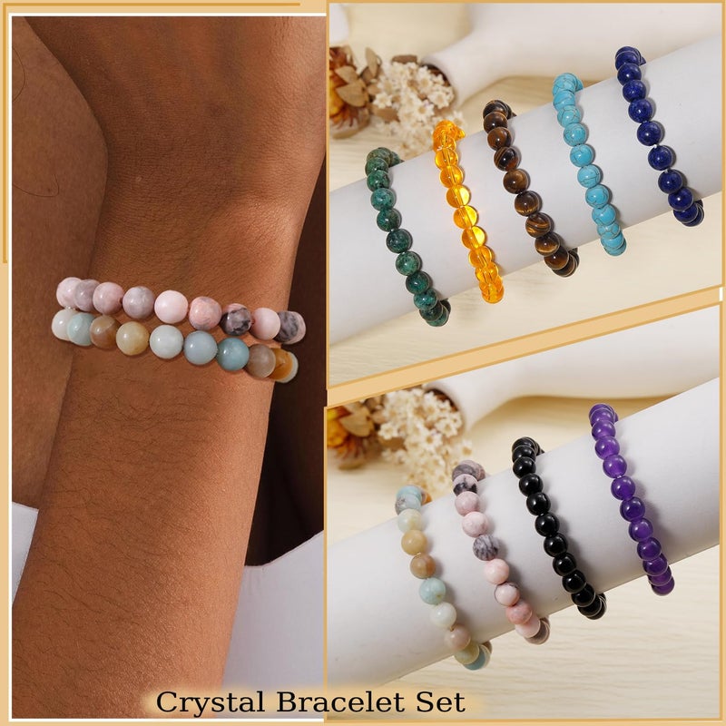 COLOYAN 9PCS Healing Crystal Bracelets for Women Men 8mm Natural Stone Beaded Stretch Bracelet Handmade Reiki Spiritual Jewelry - Image 4