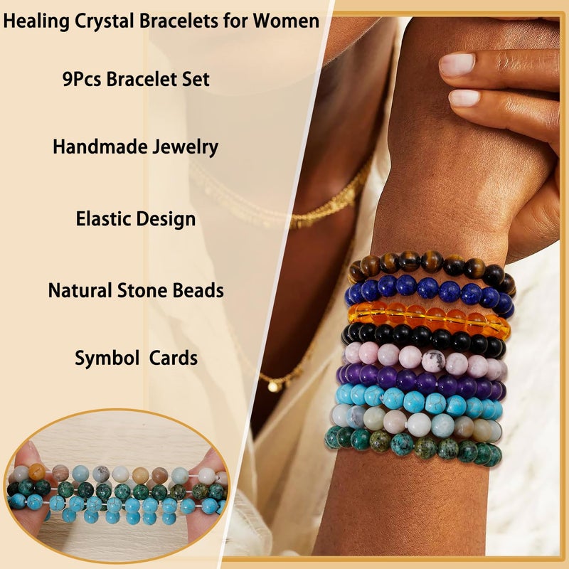 COLOYAN 9PCS Healing Crystal Bracelets for Women Men 8mm Natural Stone Beaded Stretch Bracelet Handmade Reiki Spiritual Jewelry - Image 5