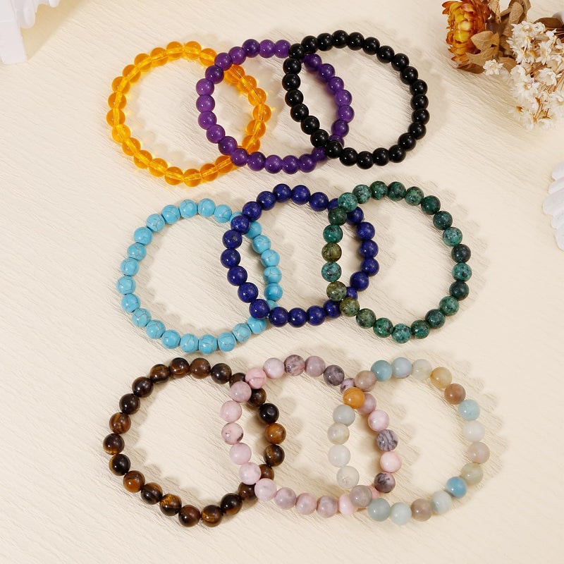COLOYAN 9PCS Healing Crystal Bracelets for Women Men 8mm Natural Stone Beaded Stretch Bracelet Handmade Reiki Spiritual Jewelry - Image 3