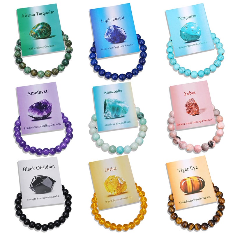 COLOYAN 9PCS Healing Crystal Bracelets for Women Men 8mm Natural Stone Beaded Stretch Bracelet Handmade Reiki Spiritual Jewelry - Image 1