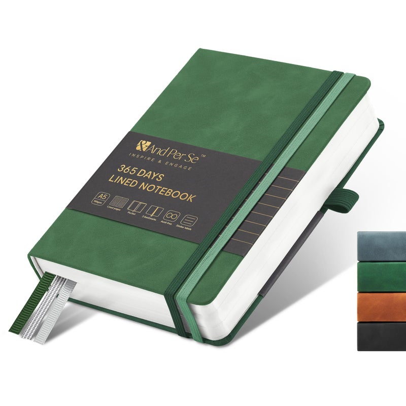 &And Per Se ⩓ Per Se 365 Page Journal â€“ A5 Hardcover Lined Notebook, One Book for the Whole Year, 100gsm Thick Paper, Numbered Pages & 3 Bookmarks, Annual Diary for Daily Writing (Green) - Image 1