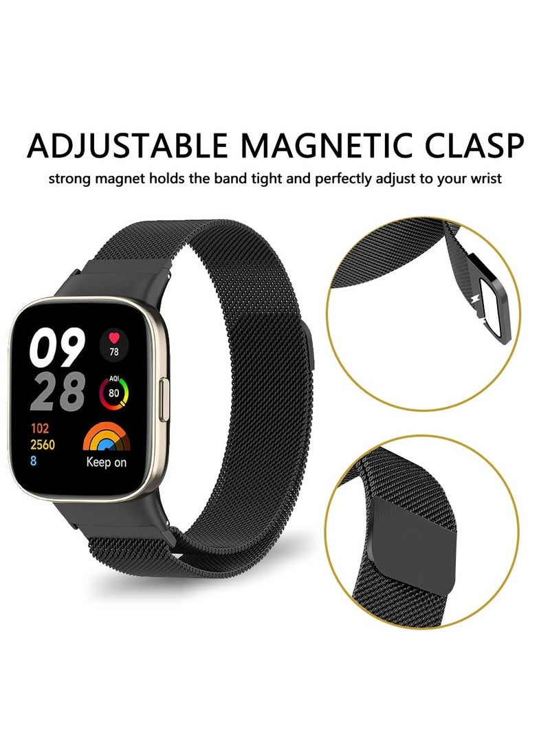 SYOSI Replacement Band for Redmi Watch 3, Stainless Steel Metal Replacement Strap with Magnet, Mesh Metal Breathable Watch Band Compatible with Xiaomi Redmi Watch 3 Smart Watch (Black) - Image 4