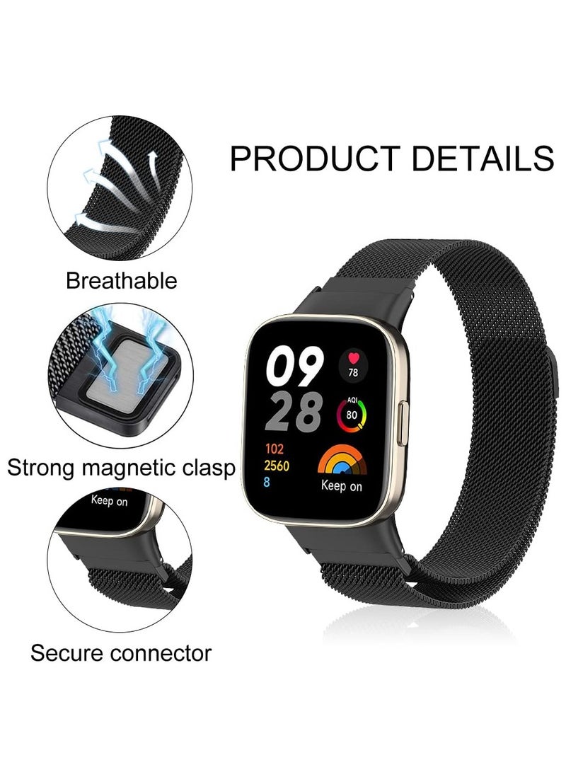 SYOSI Replacement Band for Redmi Watch 3, Stainless Steel Metal Replacement Strap with Magnet, Mesh Metal Breathable Watch Band Compatible with Xiaomi Redmi Watch 3 Smart Watch (Black) - Image 2