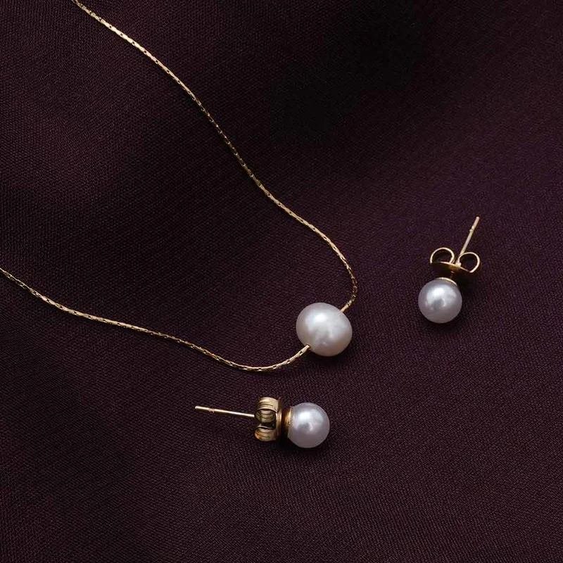 بالموناس PALMONAS 18k Gold Tone Plated Serene Pearl
 for Women