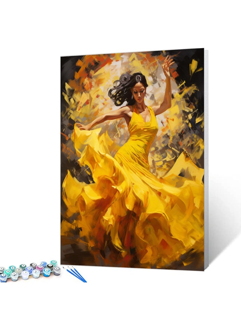 Tucocoo Flamenco Female Dancer in a Yellow Dress DIY Paint by Numbers for Adults Passionate Women DIY Oil Painting Acrylic Paint Art Painting Kits Canvas with Acrylic Paint 16x20 Inch without Frame  - Image 2