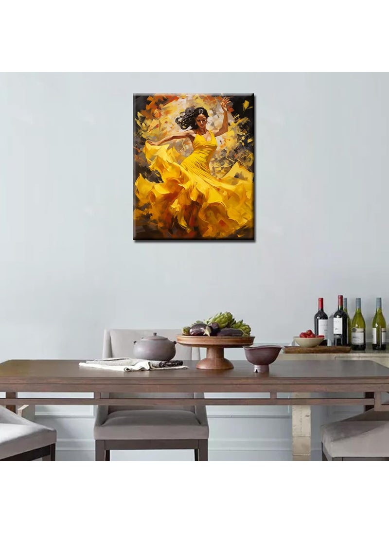 Tucocoo Flamenco Female Dancer in a Yellow Dress DIY Paint by Numbers for Adults Passionate Women DIY Oil Painting Acrylic Paint Art Painting Kits Canvas with Acrylic Paint 16x20 Inch without Frame  - Image 3