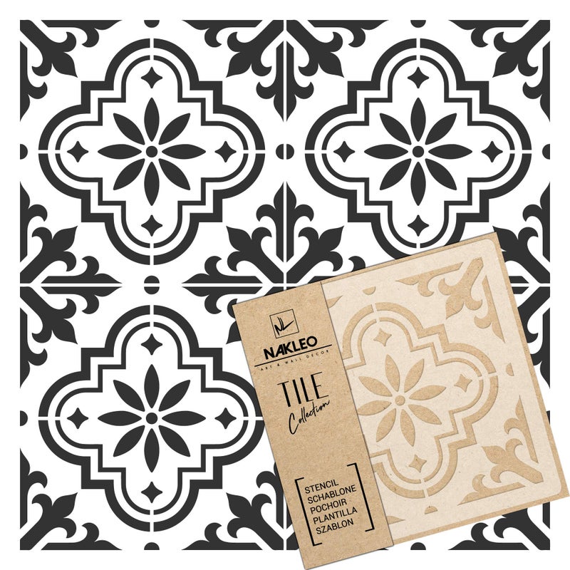 NAKLEO Valetta Tile Reusable Plastic Stencil  33x33cm  13 x 13  Spanish Floral Moorish  Moroccan Geometric  Paver Block Concrete Floor Wall Painting Template Wood