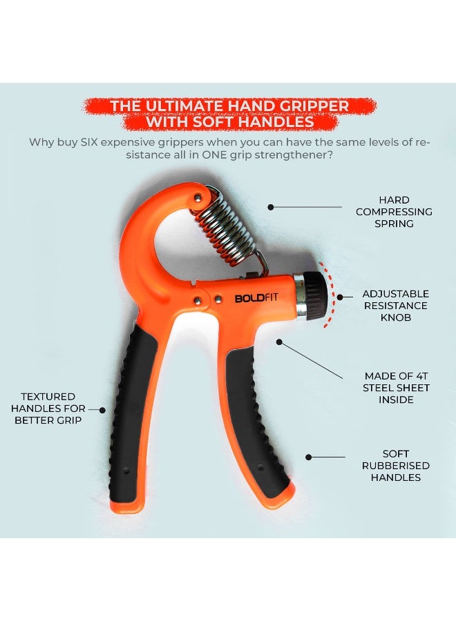 BOLDFIT Adjustable Hand Grip Strengthener, Hand Gripper for Men & Women for Gym Workout Hand Exercise Equipment to Use in Home for Forearm,Polyvinyl Chloride Finger Exercise Power Gripper(60 Kg)Orange - Image 4