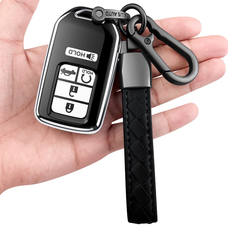 Sindeda for Honda Key fob Cover with Leather Keychain,Soft TPU Full Cover Protection,Key fob case Compatible Honda Accord Civic CRV Pilot Odyssey Passport Smart Remote Key，Key Fob Shell Silver - Image 1