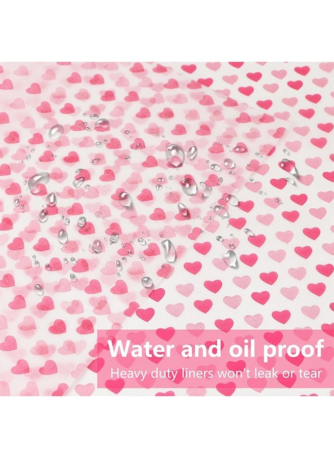 HS 50PCS Wax Baking Papers Disposable Oilproof Greaseproof Paper Sheets Square Food Packaging Wax Paper Food Tray Liners For Hamburger Cake Bread Sandwich, Heart Love Style  - Image 3